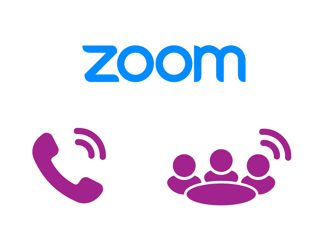 The Zoom logo and a icons of calls being made to others.