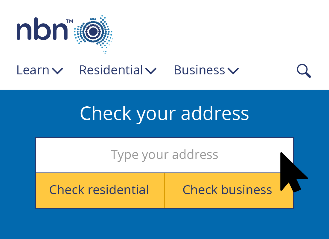 The 'Check your address' box at the top of the nbnco's web landing page.