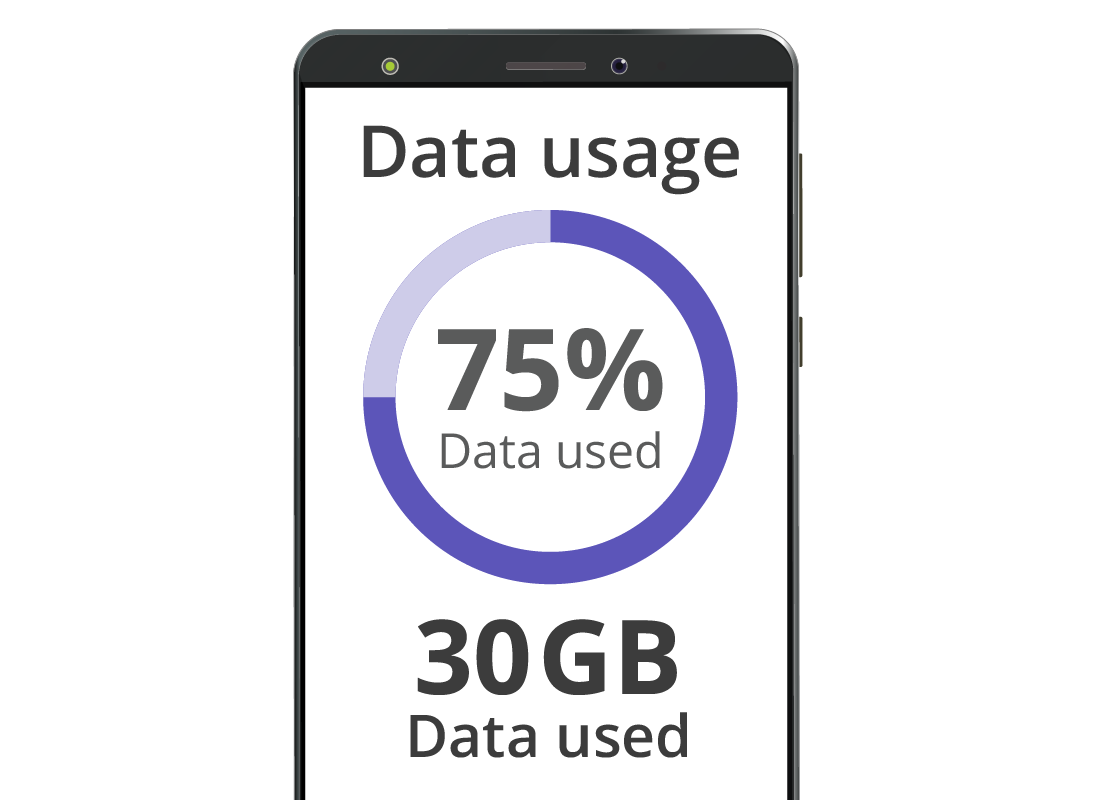 A smartphone screen displaying how much data has already been used on a data plan