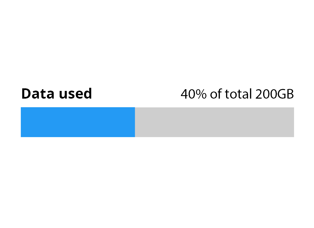 A diagram showing how much data has been used from a total of 200GB