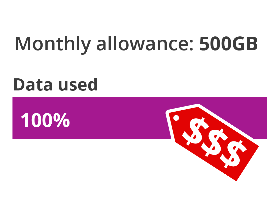A diagram showing that there are costs for exceeding a monthly data allowance