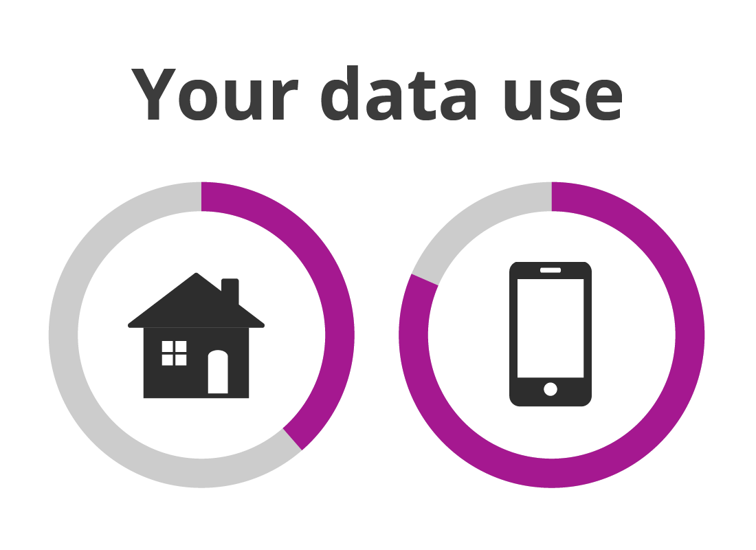 A diagram showing how much data has been used on a home plan and a mobile plan