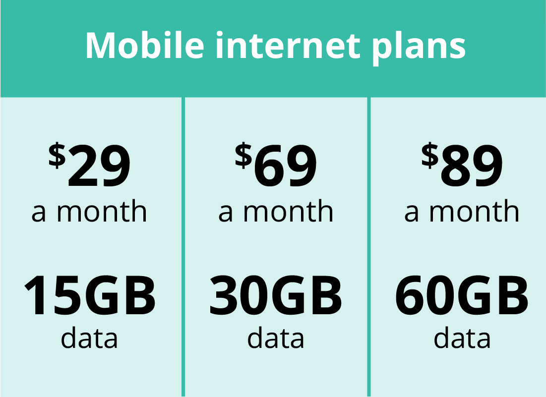 A list of how much typical data options cost on a mobile plan