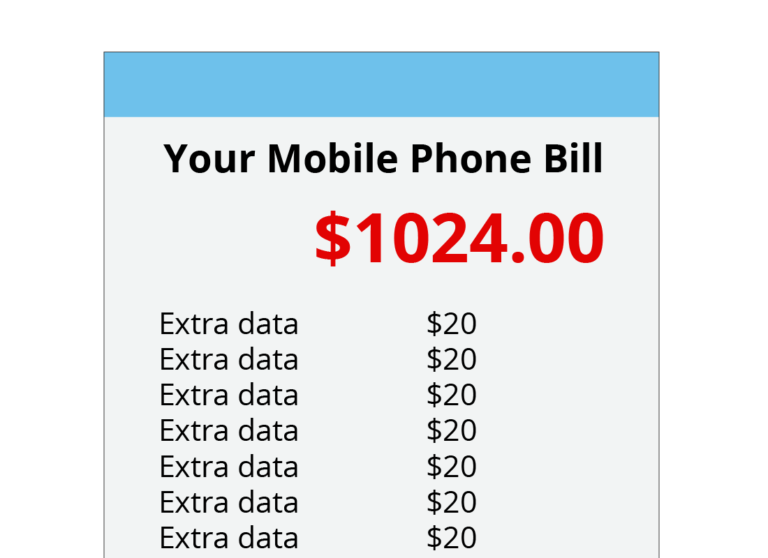 An example of 'bill shock' after using too much data on a mobile phone