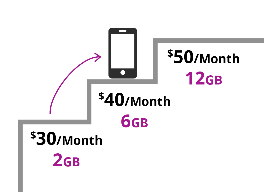 A diagram showing that larger data plans can be cost effective if you need them