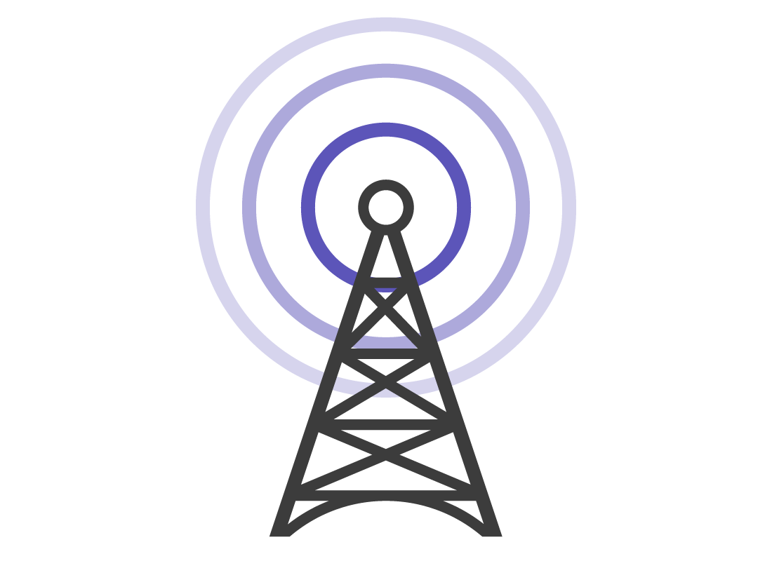 A graphic of a mobile data transmitter tower