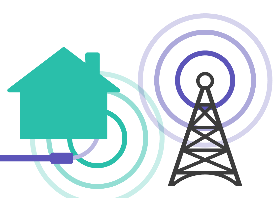 A graphic of a mobile data transmitter tower