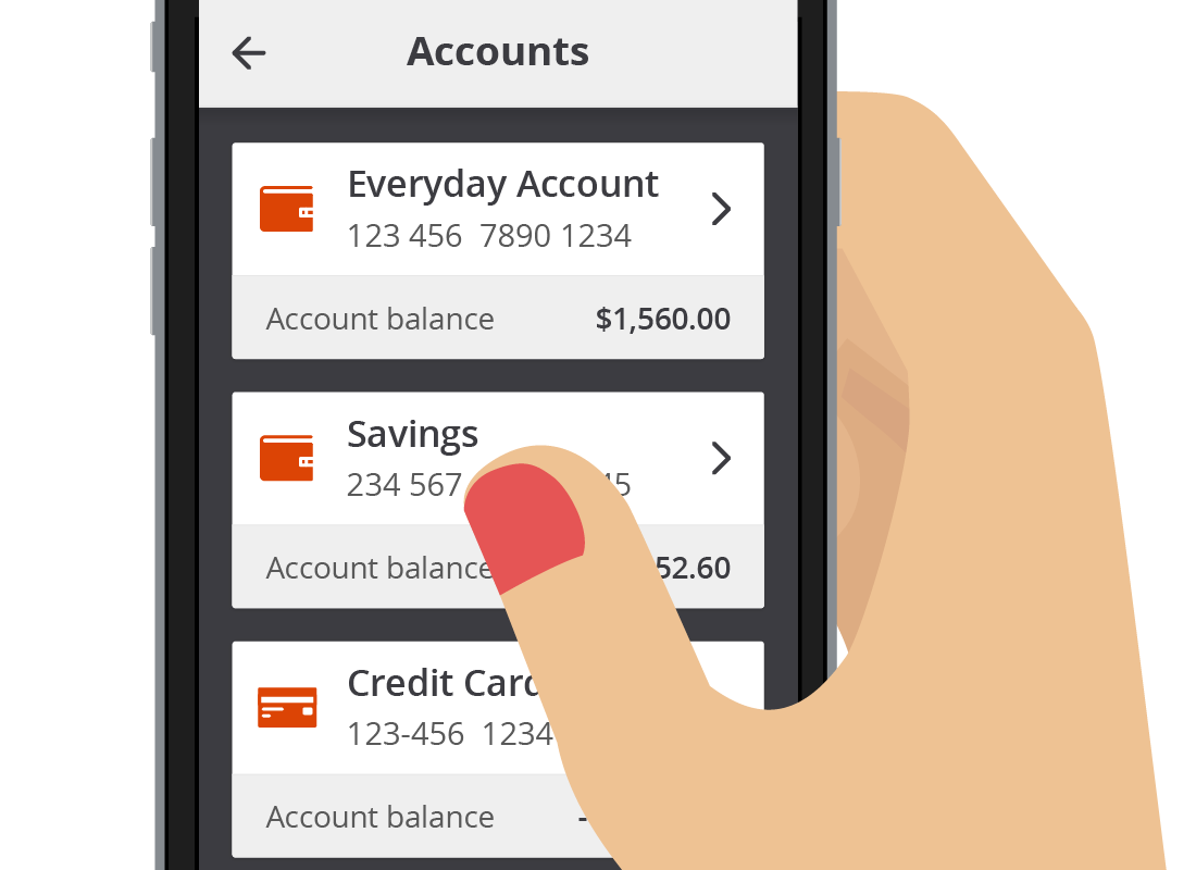 A graphic showing the Squirrel Bank app being used to check account balances on a smartphone.