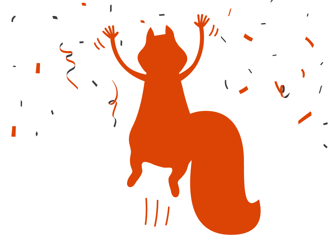 A cartoon of the Squirrel Bank squirrel celebrating with confetti to indicate success.