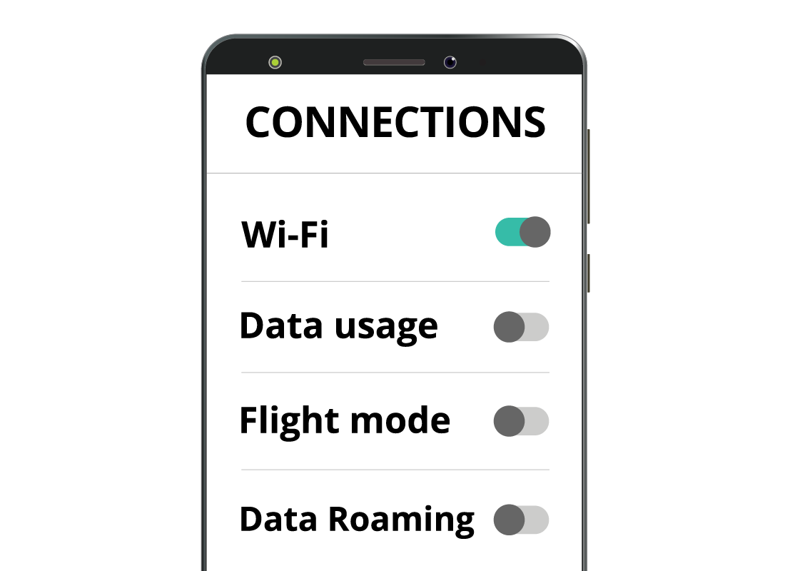 A close-up of the Wi-Fi on/off button in the settings of a mobile phone