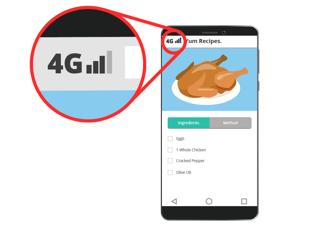 Morris' phone is showing it's still connected to 4G whilst he quickly checks the ingredients he needs at the supermarket