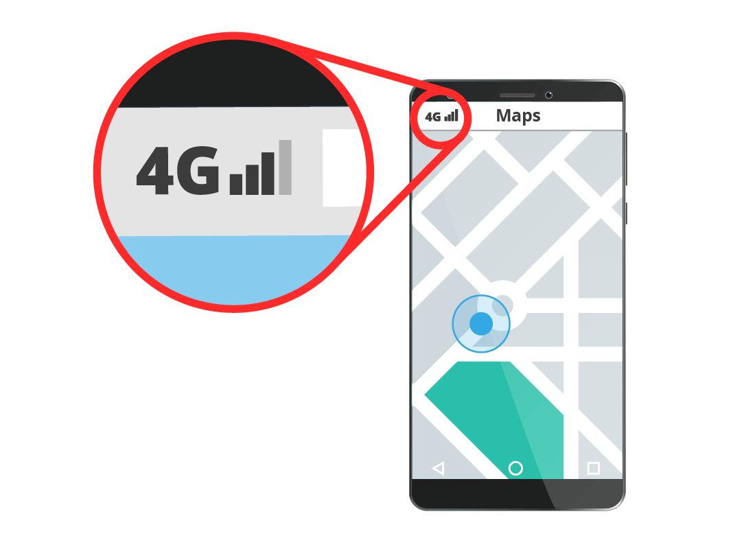 A zoomed-in view of Morris' phone showing it is connected back onto 4G as he makes his way home