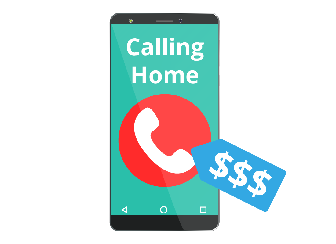 A mobile phone screen showing it is phoning home with dollar signs, indicating it will be expensive