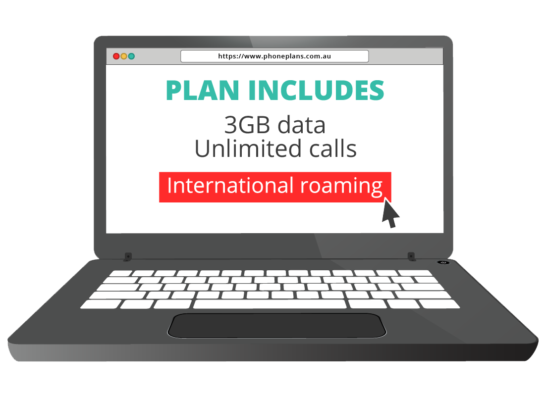 A laptop computer screen showing a web page for international roaming plans