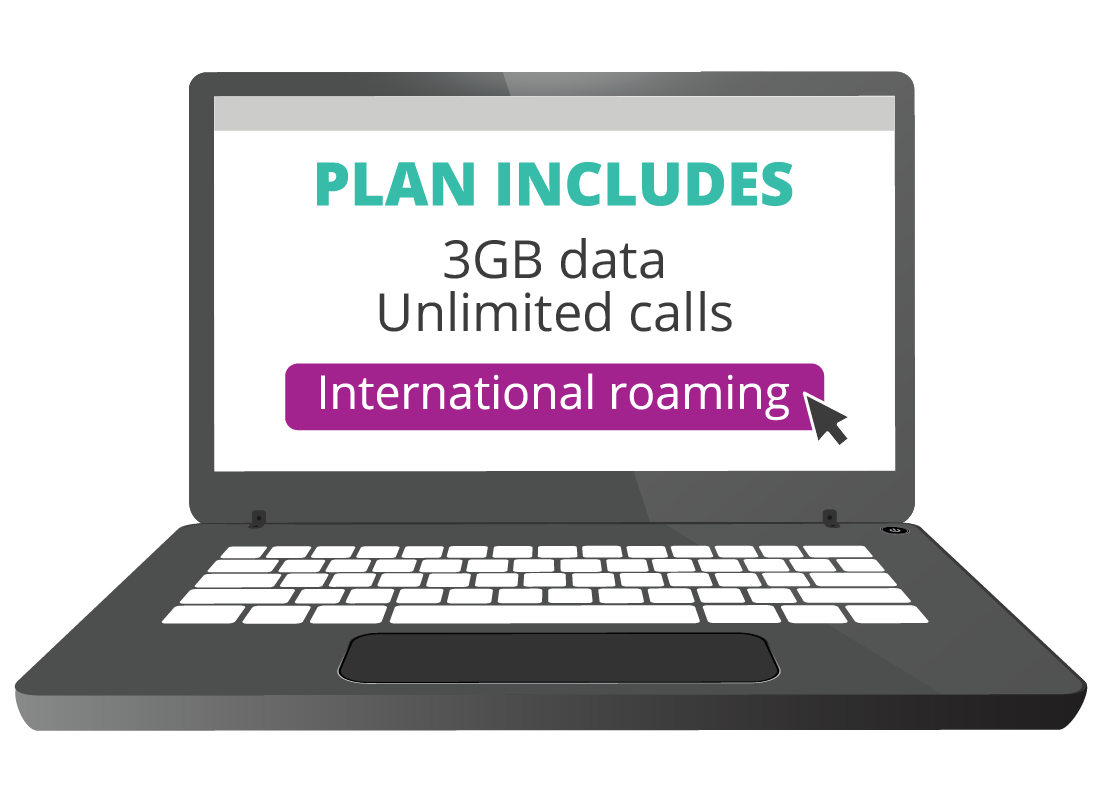 A laptop computer screen showing a web page for international roaming plans