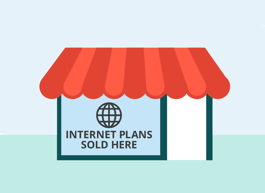 A graphic of a shop front for a mobile and home internet provider