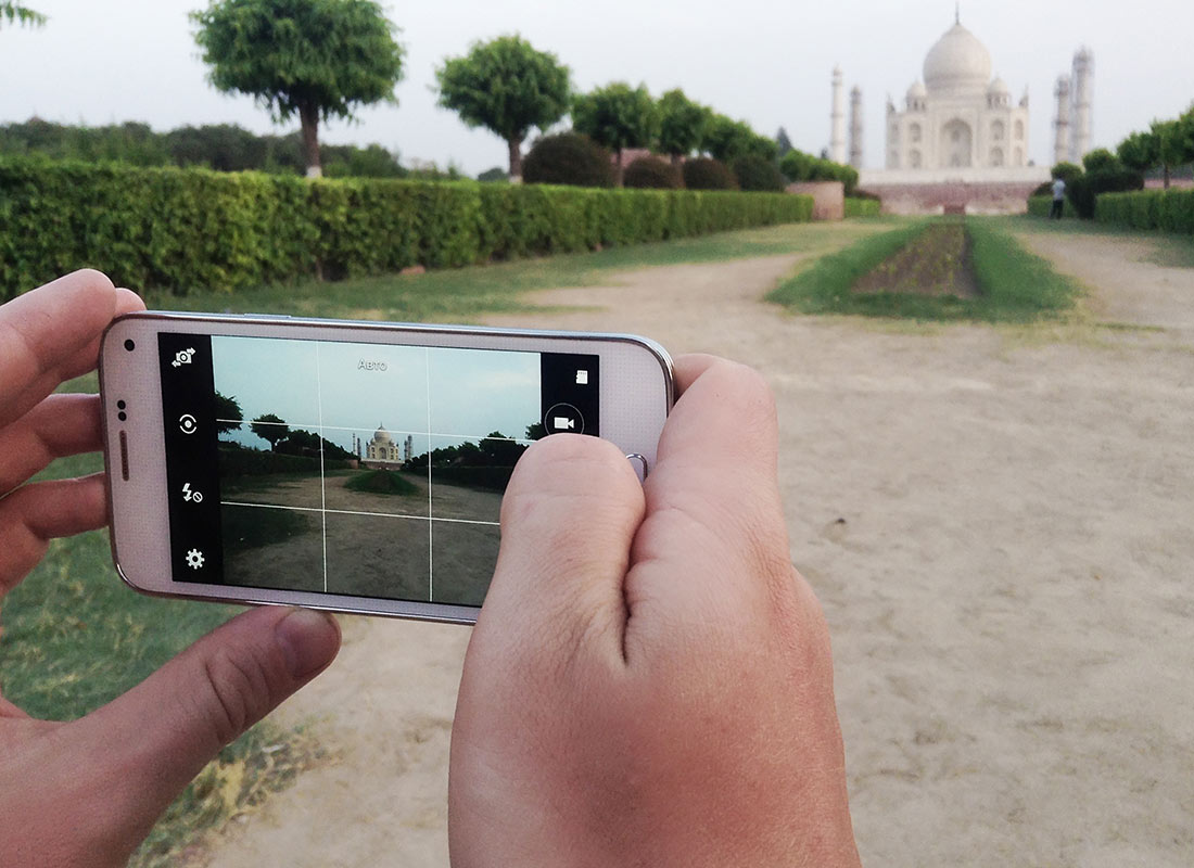 A mobile phone being used as a camera to take a holiday snap