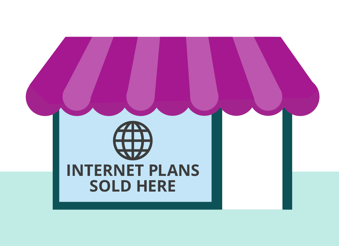 A graphic of a shop front for a mobile and home internet provider