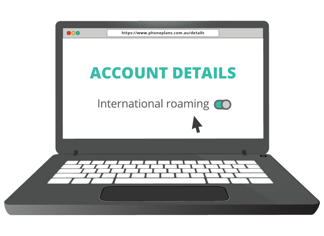 A laptop screen showing international roaming being activated