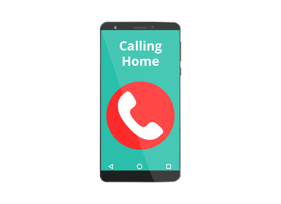 A mobile phone screen displaying that it is calling home