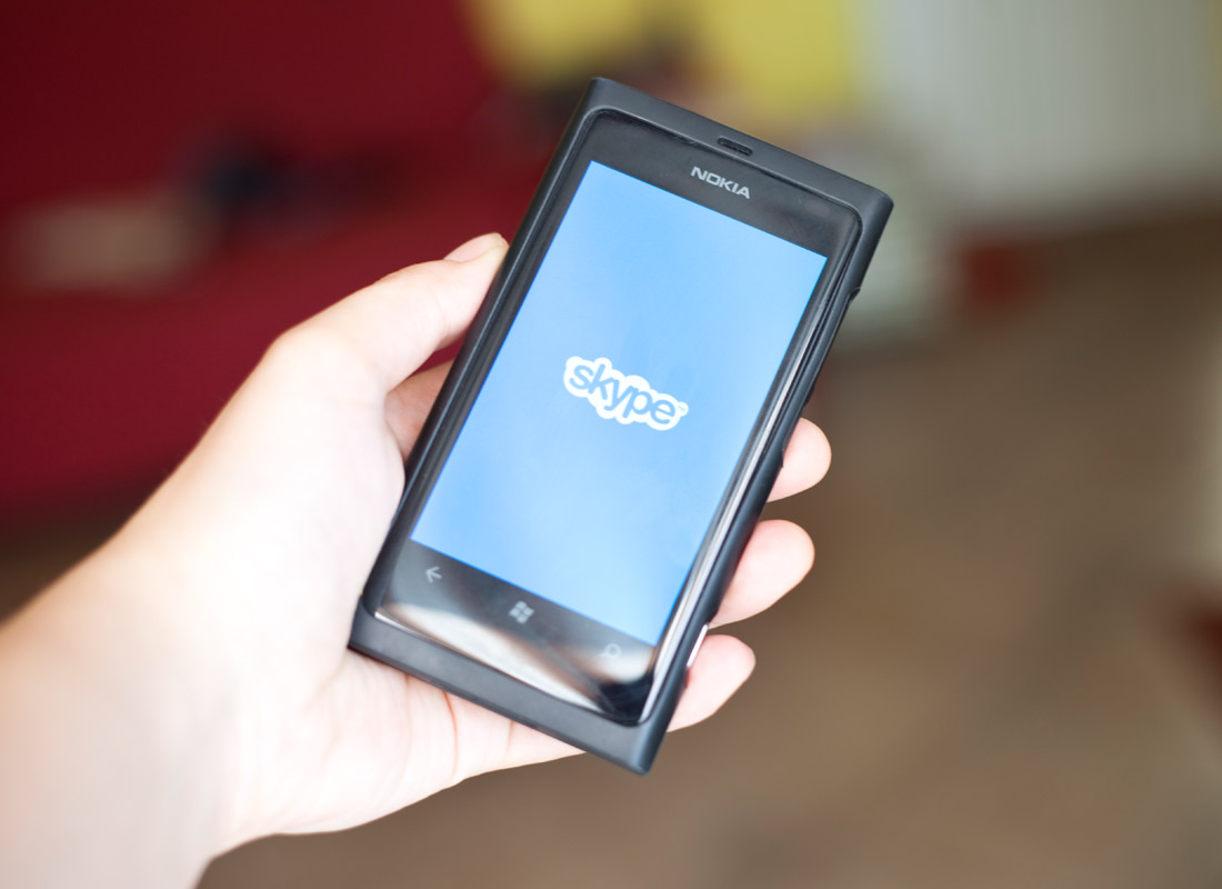 A mobile device using the video calling program called Skype