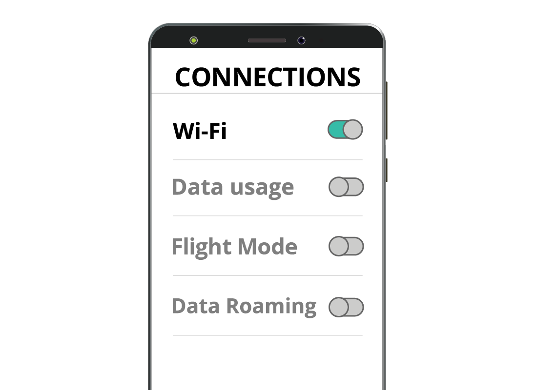 A mobile phone screen with the Wi-Fi button enabled