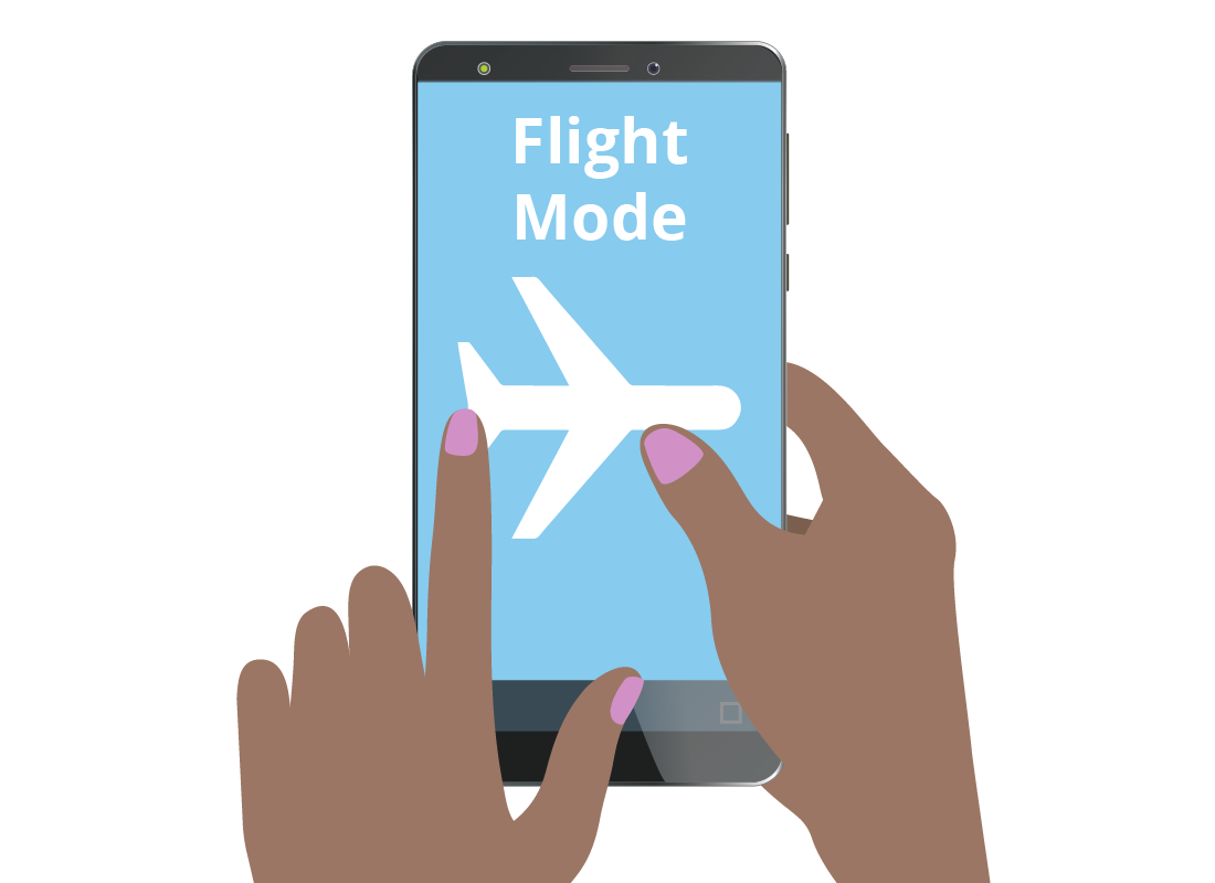 A mobile phone screen showing that Flight Mode has been switched on