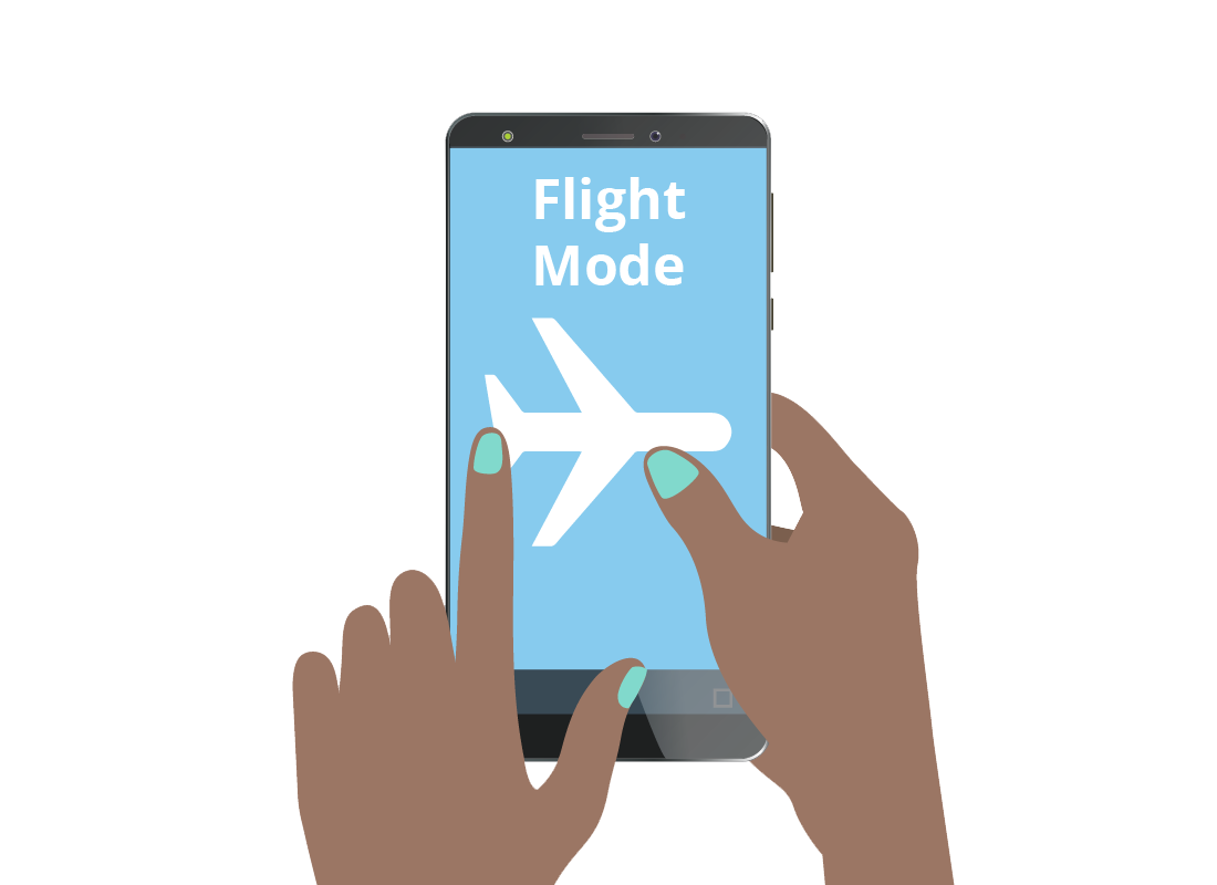 Kathleen switches her phone to Flight Mode as soon as she arrives in the departure gate of the airport