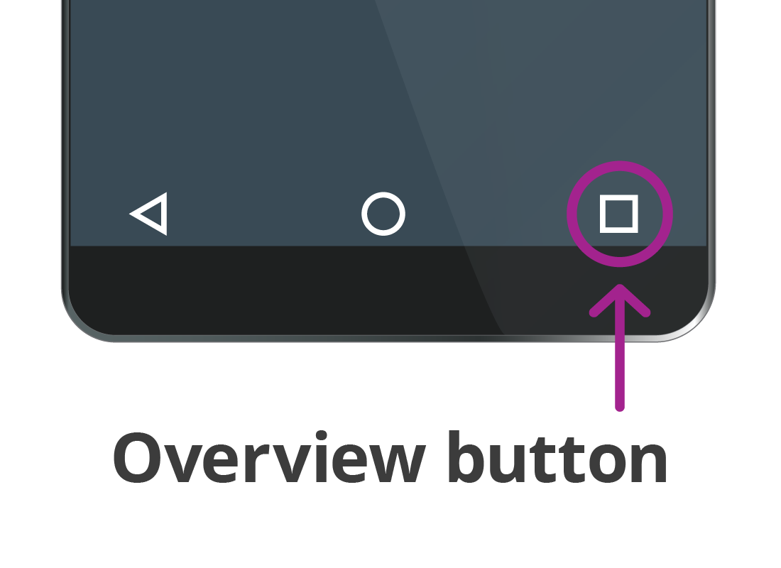 A close up of the Overview button on an Android smart device.