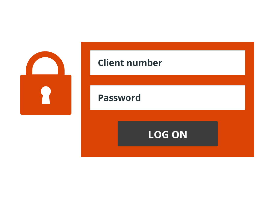 A graphic of a log on panel for online banking, requiring a Client ID and password for security.