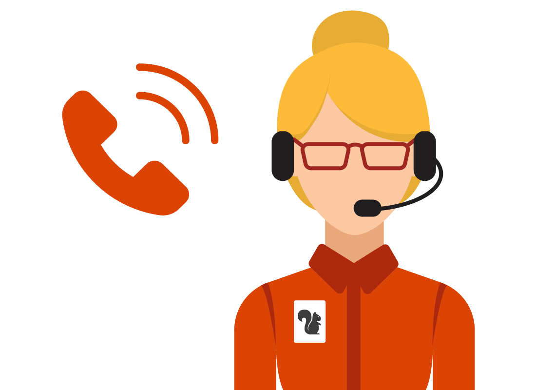 A graphic of one of Squirrel Bank's customer support officers, ready to answer a help desk call.