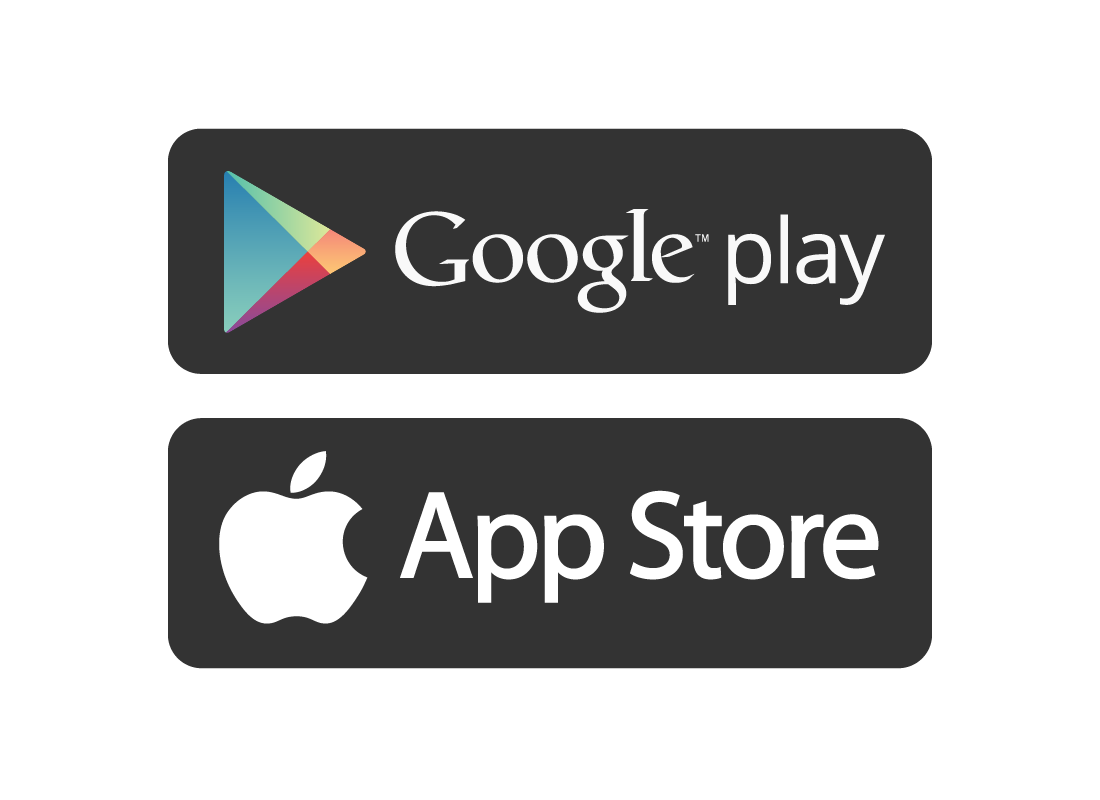 The logos for Apple's App Store and Google's Play Store.