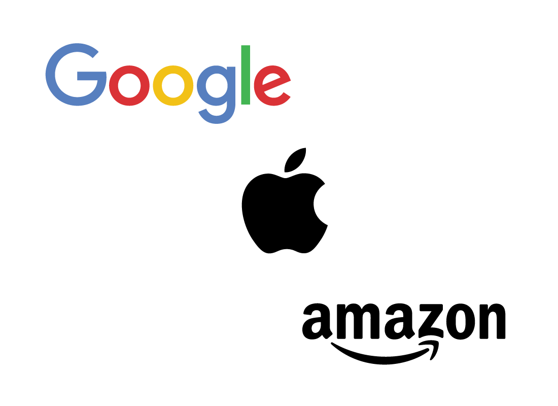 Google, Apple and Amazon logos