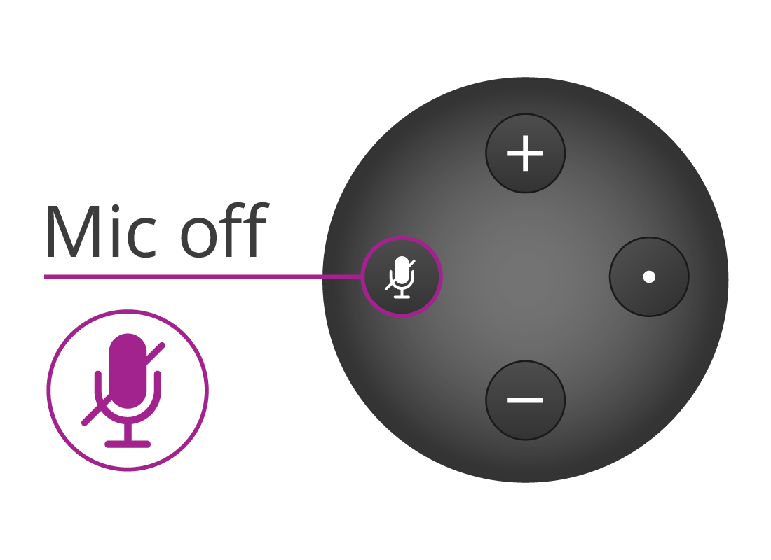 A smart speaker and a Mic Off button