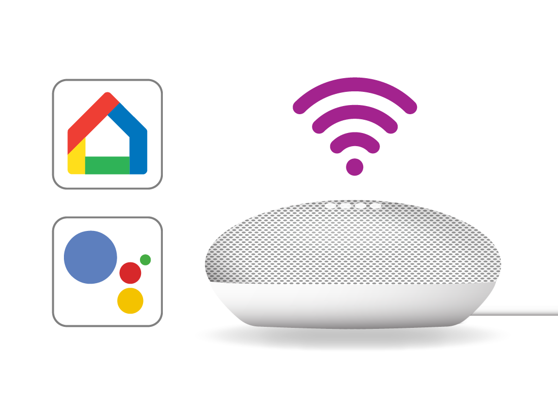 Google smart speaker with the Google Home app icon