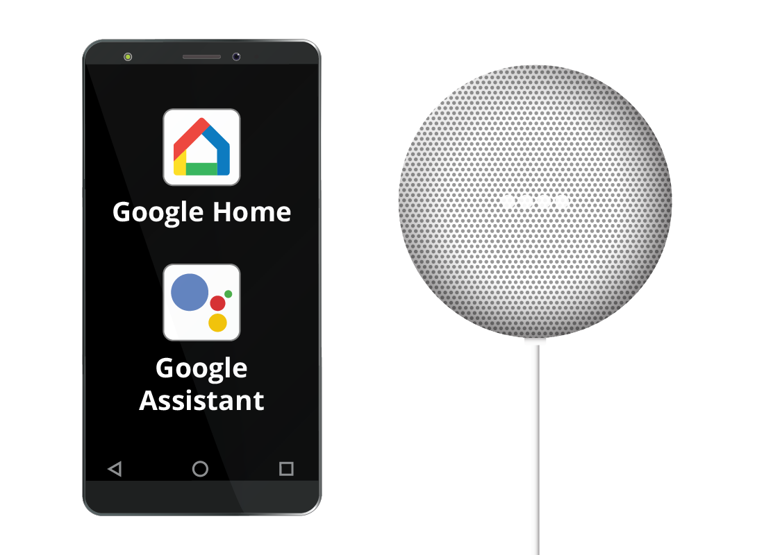 Google apps installed on a smartphone and smart speaker