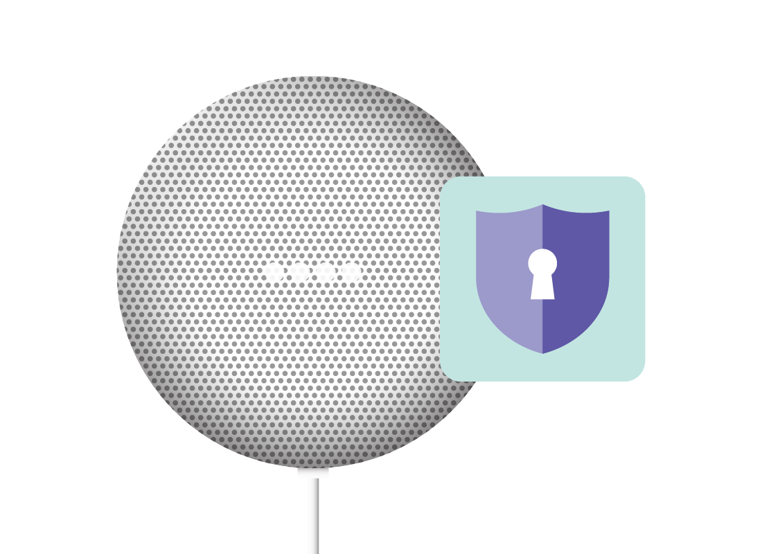 smart speaker with security icon