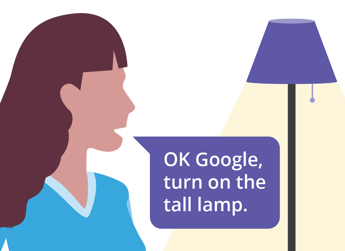 woman telling google to turn omn hall lamp