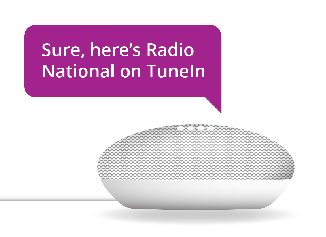 The smart speaker playing abc radio national