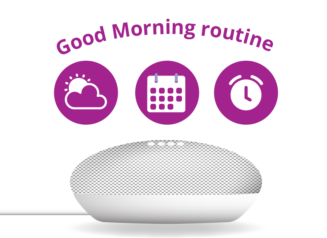 smart speaker with googd morning routine playing