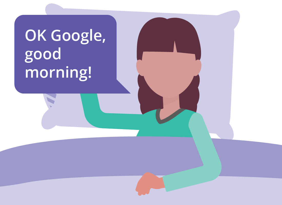 lady in bed speaking to google