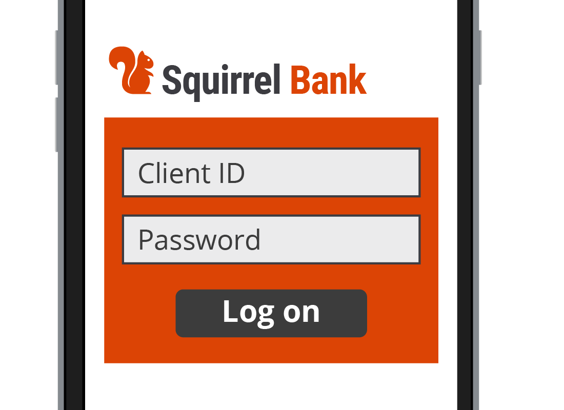 The Squirrel Bank app log on page displayed on a smartphone.