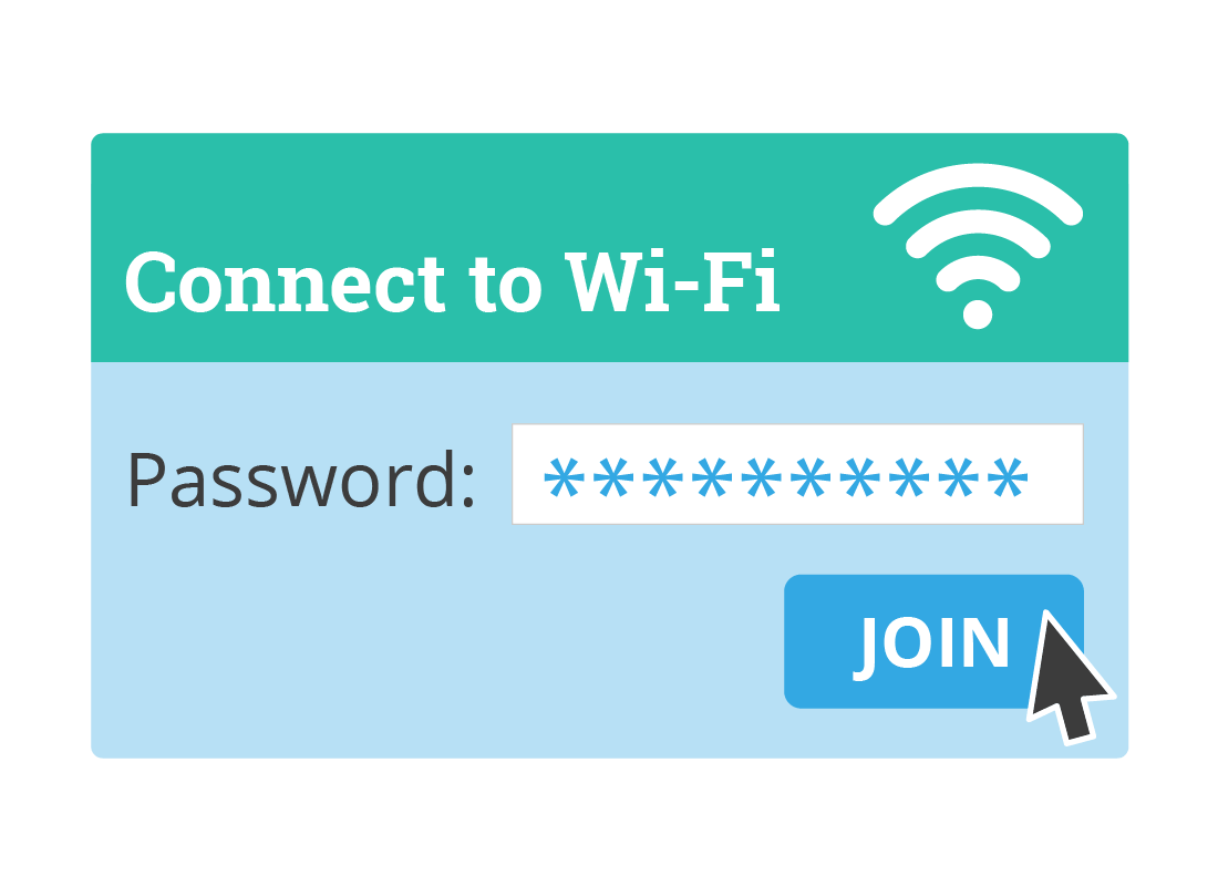 An illustration showing the password screen to connect to Wi-Fi.