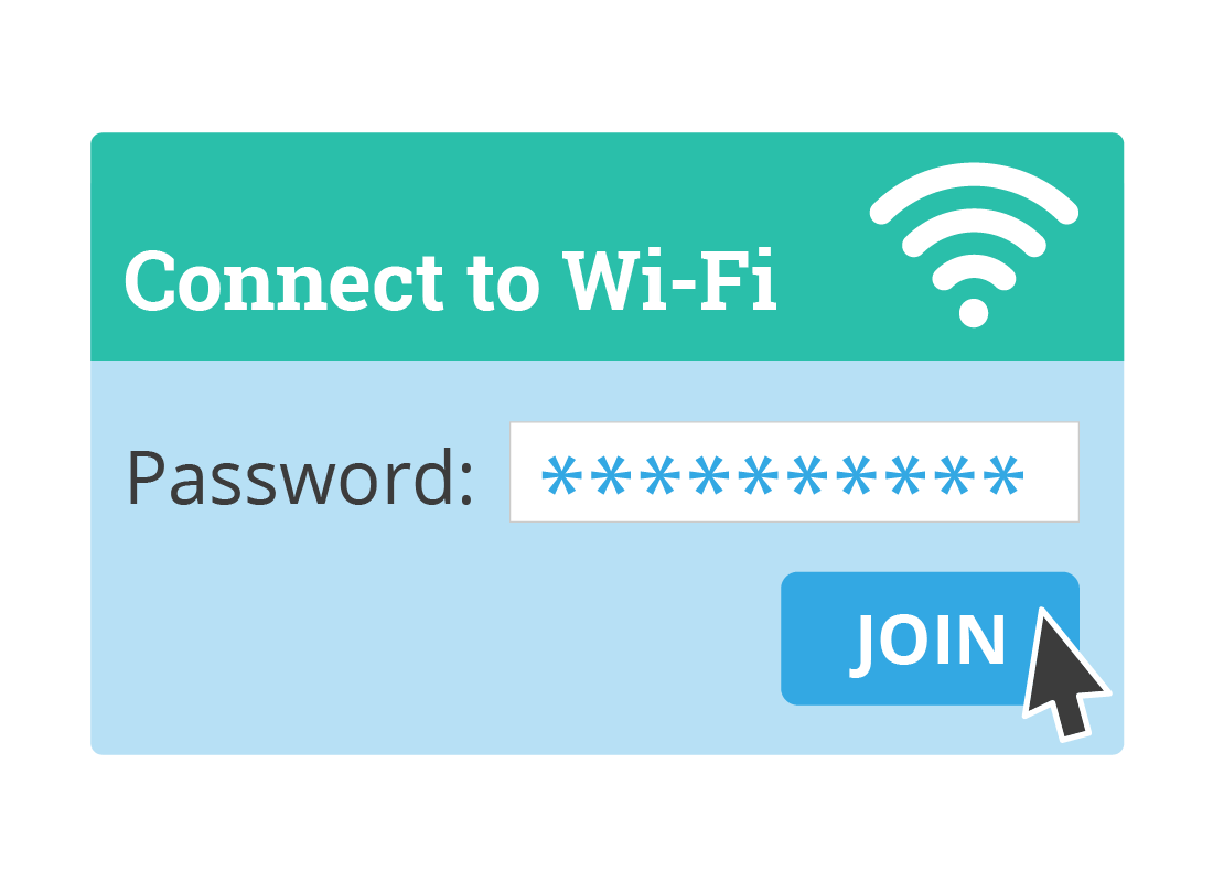 An illustration showing the password screen to connect to Wi-Fi.