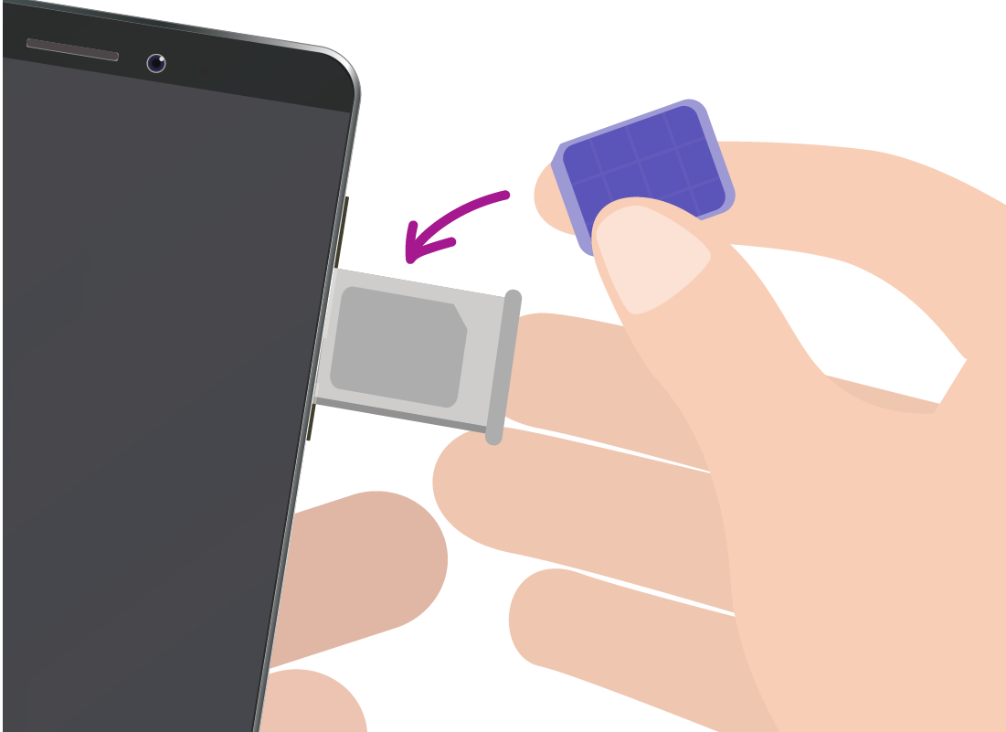 An illustration of a SIM card being installed in a smart phone