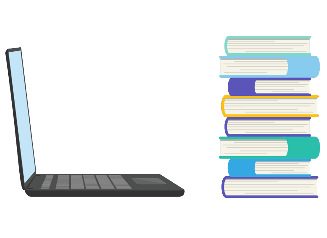 A laptop can hold a lot more information than a heavy pile of books, but is easier to carry around