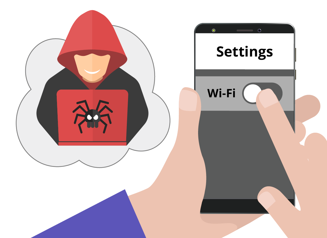 An illustration of a Wi-Fi switch being turned off on a smart phone
