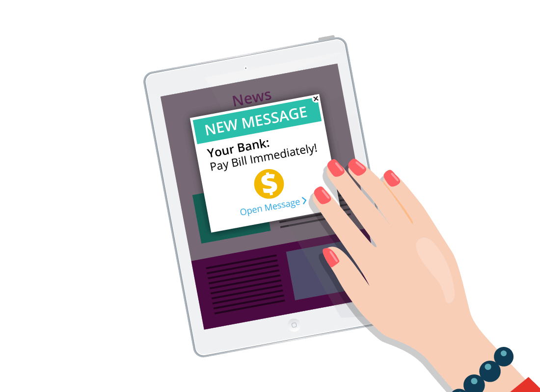 Donna receives a message on her device asking her to pay a bill