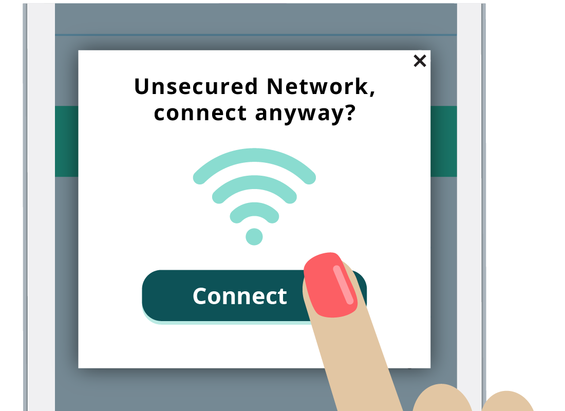 Donna's tablet has detected she is about to connect to an unsecured Wi-Fi network and sends her an alert to tell her