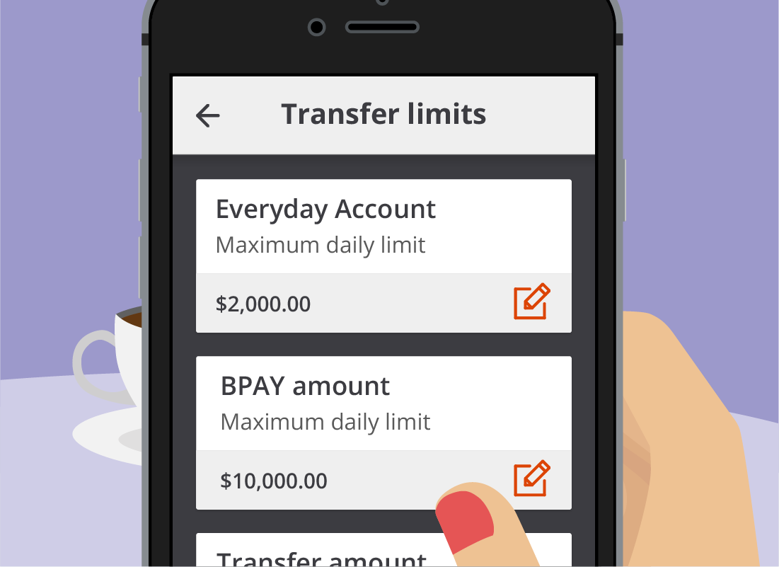 The Squirrel Bank Transfer limits page showing how much money can be transferred in one go from different accounts